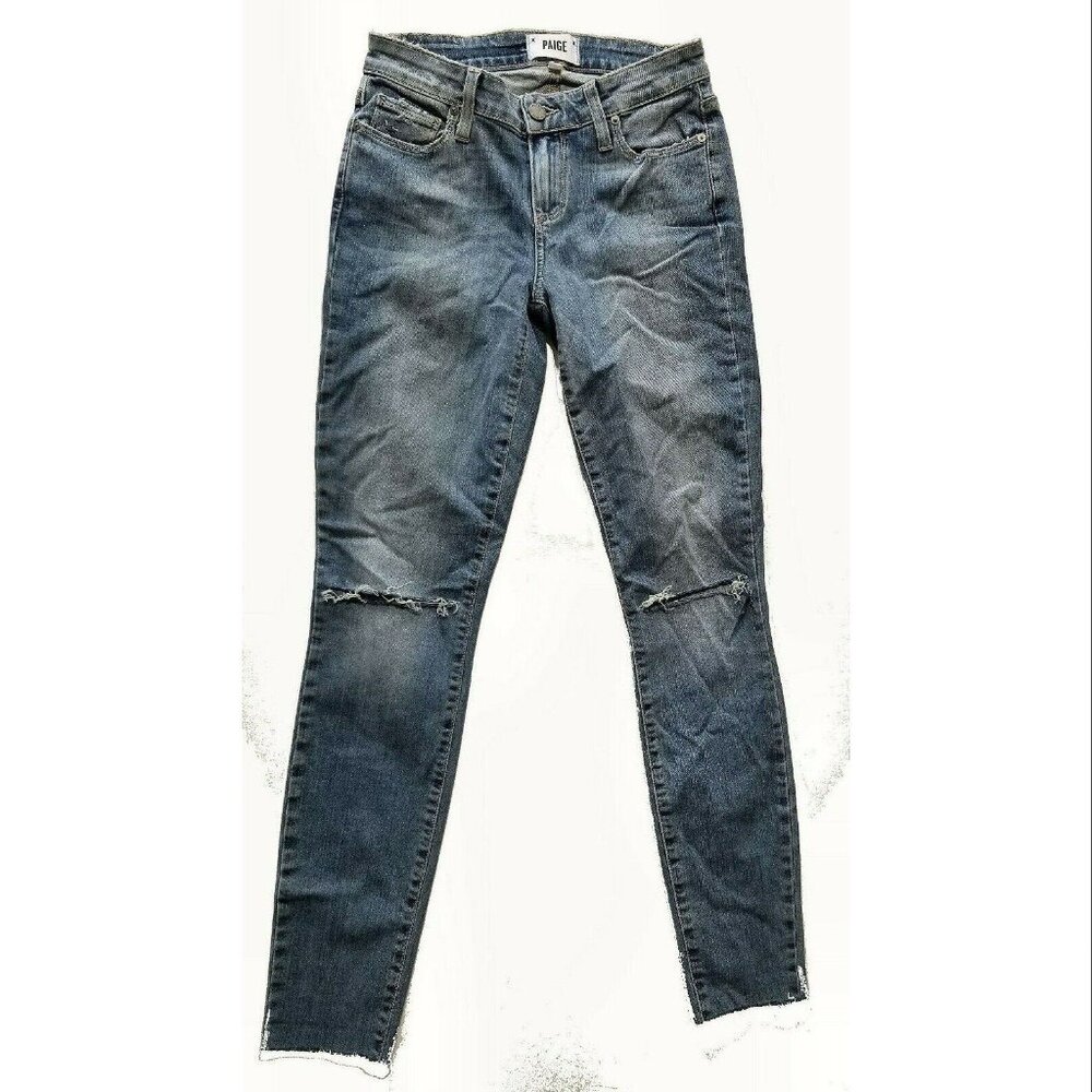 Paige Sarah High Waist Ripped Skinny Jeans Solera Destructed Wash Womens Size 26